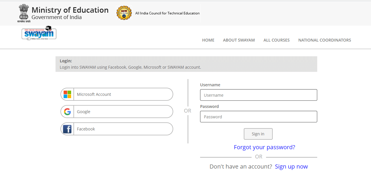 Swayam Registration Page